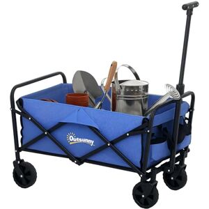 Outsunny 62L Festival Trolley on Wheels, Garden Folding Trolley Cart, 120kg Heavy Duty Collapsible Folding Wagon with Adjustable Handle and Carrying Bag for Beach, Camping, Festival, Blue Outsunny 62L Festival Trolley on Wheels, Garden Folding Trolley Cart, 120kg Heavy Duty Collapsible Folding Wagon with Adjustable Handle and Carrying Bag for Beach, Camping, Festival, Blue