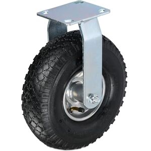 Relaxdays Pneumatic Fixed Castor, 3.00-4, Load 120 kg, Rubber, Steel Plate, Air-Filled, Heavy-Duty Wheel, Black/Silver, 41 x 30 cm Relaxdays Pneumatic Fixed Castor, 3.00-4, Load 120 kg, Rubber, Steel Plate, Air-Filled, Heavy-Duty Wheel, Black/Silver, 41 x 30 cm