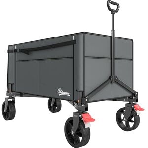 Outsunny Festival Trolley on Wheels, 150L Folding Camping Trolley Cart with Openable Sides, Adjustable Handle and Brakes for Shopping Beach Garden Fishing, Grey Outsunny Festival Trolley on Wheels, 150L Folding Camping Trolley Cart with Openable Sides, Adjustable Handle and Brakes for Shopping Beach Garden Fishing, Grey