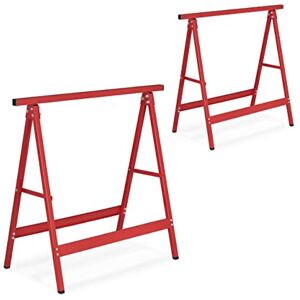 Relaxdays Set of 2 Sawhorses, Folding, 100 kg, 75 x 78 x 40 cm, Multipurpose Workbench, Builder's Trestle, Steel, Red Relaxdays Set of 2 Sawhorses, Folding, 100 kg, 75 x 78 x 40 cm, Multipurpose Workbench, Builder's Trestle, Steel, Red