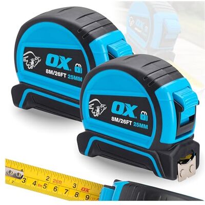 OX Tools Pro Dual Auto Lock Tape Measure - 8m / 26ft - Tape Measure OX Tools Pro Dual Auto Lock Tape Measure - 8m / 26ft - Tape Measure