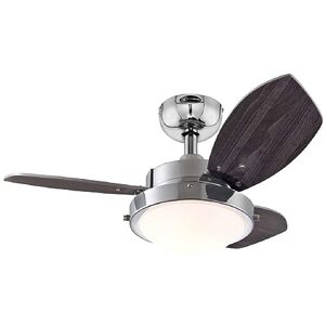 Westinghouse 76 cm Wengue Ceiling Fan 78762 with individual light and three blades, chrome finish with matte opal glass. Westinghouse 76 cm Wengue Ceiling Fan 78762 with individual light and three blades, chrome finish with matte opal glass.