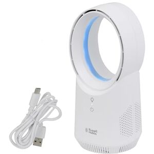 Russell Hobbs , Compact Wireless Desk Fan, USB Rechargeable, 3 Speed Settings, Bladeless Design, Ambient Lighting in White, RHBLDLUSB25 Russell Hobbs , Compact Wireless Desk Fan, USB Rechargeable, 3 Speed Settings, Bladeless Design, Ambient Lighting in White, RHBLDLUSB25