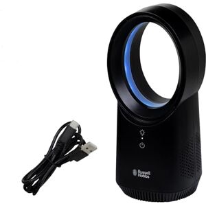 Russell Hobbs , Compact Wireless Desk Fan, USB Rechargeable, 3 Speed Settings, Bladeless Design, Ambient Lighting in Black, RHBLDLUSB25B Russell Hobbs , Compact Wireless Desk Fan, USB Rechargeable, 3 Speed Settings, Bladeless Design, Ambient Lighting in Black, RHBLDLUSB25B