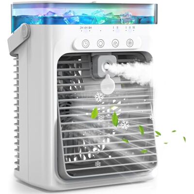 Tiptop Home Portable Air Conditioner, 4 in 1 Mini Air Cooler with 1000ml Water Tank, 3 Speeds & 2 Mist Modes, 2/4/8H Timer, Ambient Light, USB Evaporative Mobile AC Cooling Fan for Home Bedroom Desktop Office Tiptop Home Portable Air Conditioner, 4 in 1 Mini Air Cooler with 1000ml Water Tank, 3 Speeds & 2 Mist Modes, 2/4/8H Timer, Ambient Light, USB Evaporative Mobile AC Cooling Fan for Home Bedroom Desktop Office