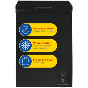 Russell Hobbs Black Chest Freezer 99L Freestanding with Adjustable Thermostat & Feet, Chill or Freeze Function, 4 Star Freezer Rating & Suitable for Outbuildings & Garages RH99CF0E1B Russell Hobbs Black Chest Freezer 99L Freestanding with Adjustable Thermostat & Feet, Chill or Freeze Function, 4 Star Freezer Rating & Suitable for Outbuildings & Garages RH99CF0E1B