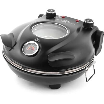 klaif Electric Pizza Oven Indoor, LM-Black With 12" Ceramic Stone, Visible Glass Window, 4-minutes Pizza Maker, 5 Temp Settings, 420°C Max klaif Electric Pizza Oven Indoor, LM-Black With 12" Ceramic Stone, Visible Glass Window, 4-minutes Pizza Maker, 5 Temp Settings, 420°C Max