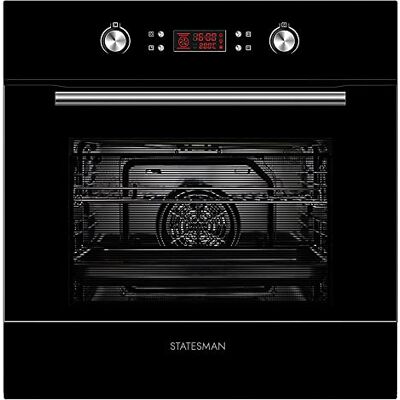 Statesman BSM60BL Built-In Multifunction Oven, 8 Cooking Functions, LED Display, 2 Oven Shelves, 1 Universal Pan, Removable Door, Easy Clean Enamel Interior, Black Statesman BSM60BL Built-In Multifunction Oven, 8 Cooking Functions, LED Display, 2 Oven Shelves, 1 Universal Pan, Removable Door, Easy Clean Enamel Interior, Black