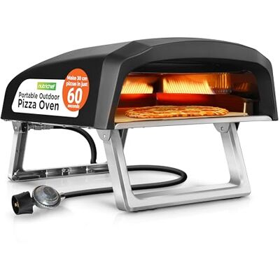 NutriChef Portable Outdoor Pizza Oven – 30.48cm Gas Pizza Oven, 360° Rotating Stone, Quick Heating, Premium Stainless Steel Grill, Includes Stone & Regulator w/ Hose, Ready in 60 Sec NutriChef Portable Outdoor Pizza Oven – 30.48cm Gas Pizza Oven, 360° Rotating Stone, Quick Heating, Premium Stainless Steel Grill, Includes Stone & Regulator w/ Hose, Ready in 60 Sec