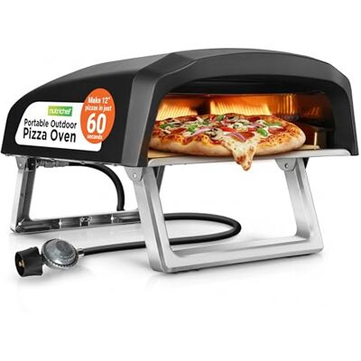 NutriChef Portable Gas Pizza Oven 30cm – Outdoor Pizza Oven with 360° Rotating Stone, Stainless Steel Design, Ready in 60 Seconds NutriChef Portable Gas Pizza Oven 30cm – Outdoor Pizza Oven with 360° Rotating Stone, Stainless Steel Design, Ready in 60 Seconds