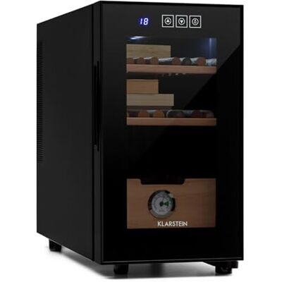 KLARSTEIN El Presidente Cigar Humidor Thermoelectric Humidor Cabinet with Glass Door, Cedar Wood Shelves, Hygrometer, LED Interior Light, 23 Litres, Black KLARSTEIN El Presidente Cigar Humidor Thermoelectric Humidor Cabinet with Glass Door, Cedar Wood Shelves, Hygrometer, LED Interior Light, 23 Litres, Black