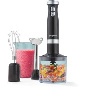 PROGRESS 3 in 1 Blender Set – 500ml Chopping Bowl, 2 Speed Settings, 700ml Storage Beaker, 700W, Stainless Steel Blending Rod & Blade, Whisk Attachment, Whisp/Blend/Chop, Food Processor, Black PROGRESS 3 in 1 Blender Set – 500ml Chopping Bowl, 2 Speed Settings, 700ml Storage Beaker, 700W, Stainless Steel Blending Rod & Blade, Whisk Attachment, Whisp/Blend/Chop, Food Processor, Black