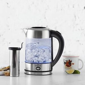 KARACA Kettle Glass Herbal Tea Maker, High Borosilicate Glass Body and Stainless Steel with Blue LED Lightning, 1.7 Lt, Silver Black, Auto Warming Function, Herbal and Black Tea Maker and Machine KARACA Kettle Glass Herbal Tea Maker, High Borosilicate Glass Body and Stainless Steel with Blue LED Lightning, 1.7 Lt, Silver Black, Auto Warming Function, Herbal and Black Tea Maker and Machine