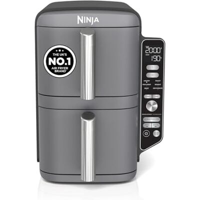 Ninja Double Stack XL Air Fryer, Vertical Dual Drawer AirFryer with 4 cooking levels, 2 Drawers and 2 Racks, Space Saving Design, 9.5L Capacity, 6 Cooking Functions, 8 Portions, Grey, SL400UK Ninja Double Stack XL Air Fryer, Vertical Dual Drawer AirFryer with 4 cooking levels, 2 Drawers and 2 Racks, Space Saving Design, 9.5L Capacity, 6 Cooking Functions, 8 Portions, Grey, SL400UK