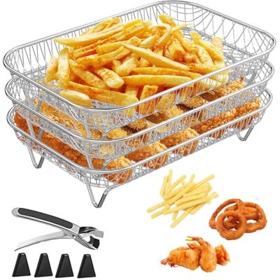 Zone 3-Layer Air Fryer Rack with Clipper & Silicone Feet – Stainless Steel Stackable Cooking Rack – Compatible with Ninja Dual Air Fryer, Instant Vortex Plus, Salter 8.2L – Air Fryer Accessories for Bacon Zone 3-Layer Air Fryer Rack with Clipper & Silicone Feet – Stainless Steel Stackable Cooking Rack – Compatible with Ninja Dual Air Fryer, Instant Vortex Plus, Salter 8.2L – Air Fryer Accessories for Bacon