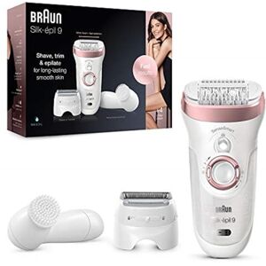 Braun Silk-épil 9 Epilator For Women Hair Removal, Includes Facial Cleansing Brush Massage Cap Shaver And Trimmer Head, Cordless, Wet & Dry, 100% Waterproof, UK 2 Pin Plug, 9-880, White/Pink Braun Silk-épil 9 Epilator For Women Hair Removal, Includes Facial Cleansing Brush Massage Cap Shaver And Trimmer Head, Cordless, Wet & Dry, 100% Waterproof, UK 2 Pin Plug, 9-880, White/Pink