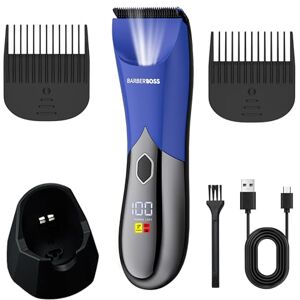 BARBERBOSS Men’s Grooming Trimmer for Body & Intimate Areas, Rechargeable Blue Pubic Hair Clipper with Turbo Speed, USB-C, LED Display & Waterproof Design BARBERBOSS Men’s Grooming Trimmer for Body & Intimate Areas, Rechargeable Blue Pubic Hair Clipper with Turbo Speed, USB-C, LED Display & Waterproof Design