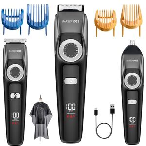 BARBERBOSS Men’s Grooming Trimmer, Waterproof 3-in-1 Clipper, Hair, Beard & Nose Groomer with Adjustable Dial, LED Display, USB Charging Hair Kit for Men BARBERBOSS Men’s Grooming Trimmer, Waterproof 3-in-1 Clipper, Hair, Beard & Nose Groomer with Adjustable Dial, LED Display, USB Charging Hair Kit for Men