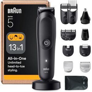 Braun All-in-One Series 5 Grooming Kit, 13in1, Ultra Sharp Blade, 120 Min, SkinGuard for Body, Precise & Efficient Trim, AquaGrip for Under Water Use, AIO5565, Black Braun All-in-One Series 5 Grooming Kit, 13in1, Ultra Sharp Blade, 120 Min, SkinGuard for Body, Precise & Efficient Trim, AquaGrip for Under Water Use, AIO5565, Black