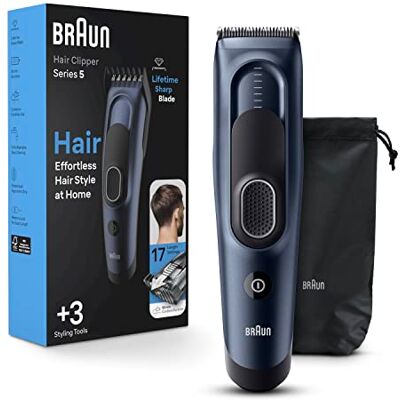 Braun Hair Clippers Series 5 5350, Hair Clippers for Men, Hair Clip from Home with 17 Length Settings, Incl. Memory SafetyLock Recall Setting, Ultra-Sharp Blades, 2 Combs, Pouch, Washable Braun Hair Clippers Series 5 5350, Hair Clippers for Men, Hair Clip from Home with 17 Length Settings, Incl. Memory SafetyLock Recall Setting, Ultra-Sharp Blades, 2 Combs, Pouch, Washable