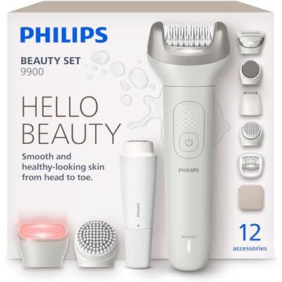 Philips Beauty Set Series 9900 All-in-One Set for Body, Face, Bikini and Feet, Cordless Epilator for Wet and Dry Use, Hair Removal, Body and Skincare, SkinLED, 12 Accessories, Model BRE749/00 Philips Beauty Set Series 9900 All-in-One Set for Body, Face, Bikini and Feet, Cordless Epilator for Wet and Dry Use, Hair Removal, Body and Skincare, SkinLED, 12 Accessories, Model BRE749/00