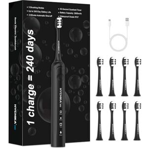 HYCHIKA BETTER TOOLS FOR BETTER LIFE 240 Days Battery Life Electric Toothbrush for Adults,8 Replacement Heads Rechargeable Battery Operated Toothbrush,3 Modes 2-Min Timer,IPX7 Waterproof,Gift for Family,Black HYCHIKA BETTER TOOLS FOR BETTER LIFE 240 Days Battery Life Electric Toothbrush for Adults,8 Replacement Heads Rechargeable Battery Operated Toothbrush,3 Modes 2-Min Timer,IPX7 Waterproof,Gift for Family,Black