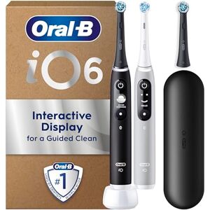 Oral-B iO 6 Electric Toothbrushes Dual Pack, Black and Grey, 3 Toothbrush Heads, 1 Travel Case, Designed By Braun Oral-B iO 6 Electric Toothbrushes Dual Pack, Black and Grey, 3 Toothbrush Heads, 1 Travel Case, Designed By Braun