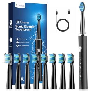 Coulax Pro Sonic Electric Toothbrushes with 8 Heads Electric Toothbrush for Adults and Children, 5 Modes, IPX7, One Charge for 120 Days Use, Matte Black Toothbrush Coulax Pro Sonic Electric Toothbrushes with 8 Heads Electric Toothbrush for Adults and Children, 5 Modes, IPX7, One Charge for 120 Days Use, Matte Black Toothbrush