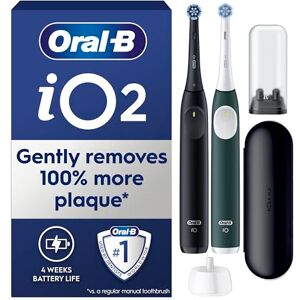 Oral-B iO2 Duo Electric Toothbrushes, 2 Gentle Care Toothbrush Heads, 1 Travel Case, 1 Travel Refill Holder, Toothbrush for Adults (Night Black and Forest Green), Designed by Braun, 2 Pin Plug Oral-B iO2 Duo Electric Toothbrushes, 2 Gentle Care Toothbrush Heads, 1 Travel Case, 1 Travel Refill Holder, Toothbrush for Adults (Night Black and Forest Green), Designed by Braun, 2 Pin Plug