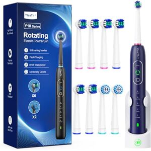 YTEATH PRO Rotating Electric Toothbrush with 8 Brush Heads for Adults and Kids, 3 Intensities 5 Modes, Wireless Wall Charging Station, Sonic Toothbrush with 2-Minute Smart Timer (Blue) YTEATH PRO Rotating Electric Toothbrush with 8 Brush Heads for Adults and Kids, 3 Intensities 5 Modes, Wireless Wall Charging Station, Sonic Toothbrush with 2-Minute Smart Timer (Blue)