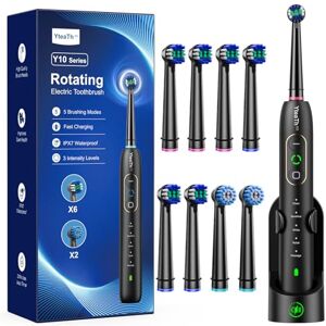 YTEATH PRO Rotating Electric Toothbrush with 8 Brush Heads for Adults and Kids, 3 Intensities 5 Modes, Wireless Wall Charging Station, Sonic Toothbrush with 2-Minute Smart Timer (Black) YTEATH PRO Rotating Electric Toothbrush with 8 Brush Heads for Adults and Kids, 3 Intensities 5 Modes, Wireless Wall Charging Station, Sonic Toothbrush with 2-Minute Smart Timer (Black)