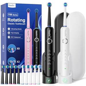 YTEATH PRO 2 Pack Rotating Electric Toothbrush with 8 Brush Heads (2 Types) for Adults and Kids, 60-Day Battery Life, Wireless Wall Charging Station, 5 Modes Sonic Toothbrush with Travel Case YTEATH PRO 2 Pack Rotating Electric Toothbrush with 8 Brush Heads (2 Types) for Adults and Kids, 60-Day Battery Life, Wireless Wall Charging Station, 5 Modes Sonic Toothbrush with Travel Case