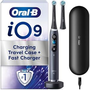 Oral-B iO 9 Electric Toothbrush, 2 Toothbrush Heads, 1 Fast Charging Travel Case, Oral B Special Edition Black, Designed by Braun Oral-B iO 9 Electric Toothbrush, 2 Toothbrush Heads, 1 Fast Charging Travel Case, Oral B Special Edition Black, Designed by Braun