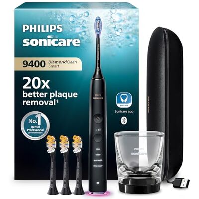 Philips Sonicare DiamondClean Smart 9400 Electric Toothbrush, Sonic Toothbrush with App, Pressure Sensor, Brush Head Detection, 4 Brushing Modes and 3 Intensity Levels, Black, Model HX9918/89 Philips Sonicare DiamondClean Smart 9400 Electric Toothbrush, Sonic Toothbrush with App, Pressure Sensor, Brush Head Detection, 4 Brushing Modes and 3 Intensity Levels, Black, Model HX9918/89