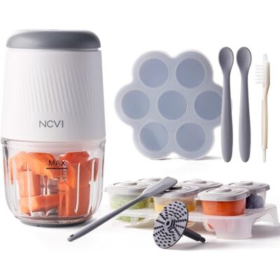 NCVI Baby Food Processor Set, Mini Baby Food Maker with 8 Stainless Steel Blades and Grinding Disc, Small Puree Maker, Food Blender and Chopper for Weaning NCVI Baby Food Processor Set, Mini Baby Food Maker with 8 Stainless Steel Blades and Grinding Disc, Small Puree Maker, Food Blender and Chopper for Weaning