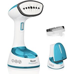 Swan SI12030N Foldable Garment Steamer with Removable Brush Attachments, Lightweight, 120ml Water Tank, 1470 Watts, White and Blue Swan SI12030N Foldable Garment Steamer with Removable Brush Attachments, Lightweight, 120ml Water Tank, 1470 Watts, White and Blue