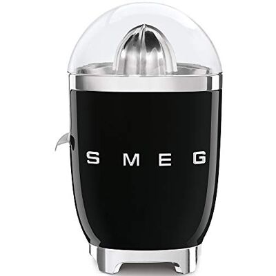 Smeg CJF01BLUK Retro 50's Style Citrus Juicer with Lid, Stainless Steel Reamer and Strainer, Anti-Drip Spout, Black Smeg CJF01BLUK Retro 50's Style Citrus Juicer with Lid, Stainless Steel Reamer and Strainer, Anti-Drip Spout, Black