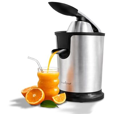 Nutrichef Electric Juicer Citrus – Stainless Steel Orange Juicer Machine with Manual Press Handle, Adjustable Pulp Filter, Dishwasher Safe, Compact Juice Extractor for Home Kitchens Nutrichef Electric Juicer Citrus – Stainless Steel Orange Juicer Machine with Manual Press Handle, Adjustable Pulp Filter, Dishwasher Safe, Compact Juice Extractor for Home Kitchens