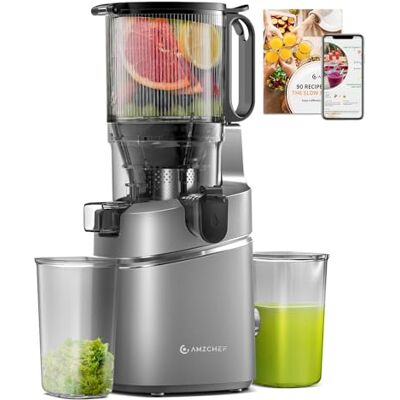 AMZCHEF Automatic Cold Press Juicer Machines 250W Free Your Hands -145MM Opening and 2L Capacity Slow Juicers for Whole Fruit and Vegetable, with Triple Filter, Safety Lock, Classic Grey AMZCHEF Automatic Cold Press Juicer Machines 250W Free Your Hands -145MM Opening and 2L Capacity Slow Juicers for Whole Fruit and Vegetable, with Triple Filter, Safety Lock, Classic Grey