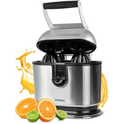 Duronic JE812 Electric Citrus Juicer, 105W Twin Lemon Juice Squeezer, Dual Orange Press Juicer with Large and Small Cones, Large Citrus Press for Extracting Lemon Juice, Limes and Grapefruit Duronic JE812 Electric Citrus Juicer, 105W Twin Lemon Juice Squeezer, Dual Orange Press Juicer with Large and Small Cones, Large Citrus Press for Extracting Lemon Juice, Limes and Grapefruit