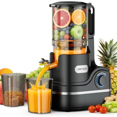 AIRMSEN Juicer Machines, 147MM Large Feed Chute Cold Press Juicer, 300W Slow Juicer for Whole Fruit & Vegetable, 7+1-Stage New Upgraded Auger Slow Masticating High Yield, Easy to Clean Black AIRMSEN Juicer Machines, 147MM Large Feed Chute Cold Press Juicer, 300W Slow Juicer for Whole Fruit & Vegetable, 7+1-Stage New Upgraded Auger Slow Masticating High Yield, Easy to Clean Black
