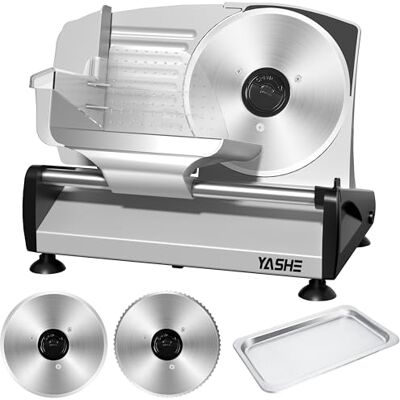 YASHE Electric Slicer with Silent DC Motor, Ham Slicer 200W, Dual 19cm Stainless Steel Blades, Adjustable Thickness 0-15mm, Ideal for Meat, Cheese, Bread and Vegetables YASHE Electric Slicer with Silent DC Motor, Ham Slicer 200W, Dual 19cm Stainless Steel Blades, Adjustable Thickness 0-15mm, Ideal for Meat, Cheese, Bread and Vegetables
