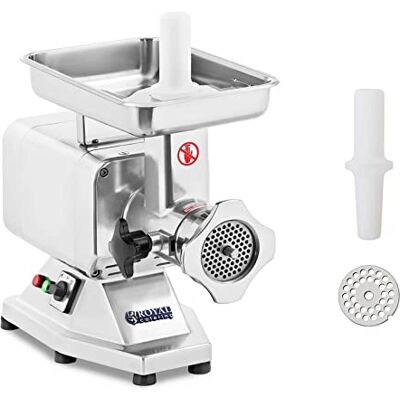 Royal Catering Meat Grinder Mincer Sausage Maker Electric RCFW-220PRO (1,100 Watt, Yield: 220 kg/h, Hole Size: 5/8 mm, Synthetics-Meat Stuffer, Stainless Steel and Aluminum) Royal Catering Meat Grinder Mincer Sausage Maker Electric RCFW-220PRO (1,100 Watt, Yield: 220 kg/h, Hole Size: 5/8 mm, Synthetics-Meat Stuffer, Stainless Steel and Aluminum)