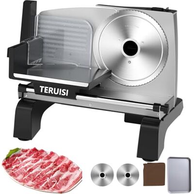 TERUISI Meat Slicer 200W Electric Meat Food Slicer Machine for Home Use, 19CM Stainless Steel Blades 0-18mm Adjustable Thickness for Ham Bread Meat Veg TERUISI Meat Slicer 200W Electric Meat Food Slicer Machine for Home Use, 19CM Stainless Steel Blades 0-18mm Adjustable Thickness for Ham Bread Meat Veg