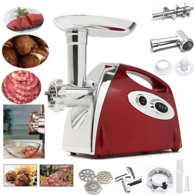 LUKVCIY Electric Meat Mincer 2800W, Sausage Maker & Food Grinder, Red 3 Stainless Steel Plates, Kubbe Kit, Copper Motor for Home Use LUKVCIY Electric Meat Mincer 2800W, Sausage Maker & Food Grinder, Red 3 Stainless Steel Plates, Kubbe Kit, Copper Motor for Home Use