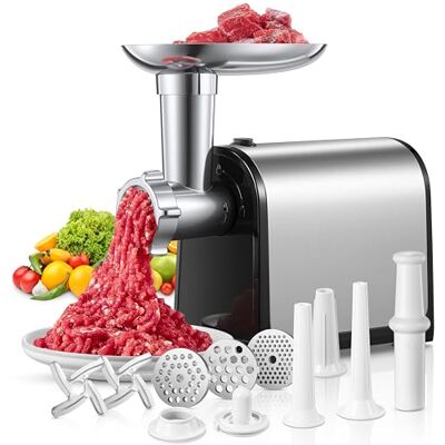 FOHERE Electric Meat Grinder, 3-in-1 Meat Mincer Machine & Sausage Stuffer, Stainless Steel Meat Mincers for Home use with 3 Grinding Plates, Kubbe Kit & 3 Sausage Stuffer Tubes, 3000W Max FOHERE Electric Meat Grinder, 3-in-1 Meat Mincer Machine & Sausage Stuffer, Stainless Steel Meat Mincers for Home use with 3 Grinding Plates, Kubbe Kit & 3 Sausage Stuffer Tubes, 3000W Max