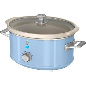 Swan Retro Slow Cooker with 3 Temperature Settings, Removable Dishwasher Safe Ceramic Pot and Glass Lid, 3.5L, Blue, SF17021BLN Swan Retro Slow Cooker with 3 Temperature Settings, Removable Dishwasher Safe Ceramic Pot and Glass Lid, 3.5L, Blue, SF17021BLN