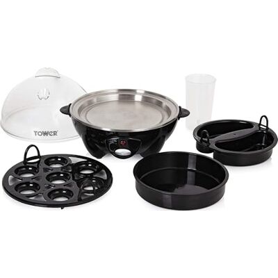 Tower T19023 Multi-Function Egg Cooker with Egg Poaching Tray & Omelette Tray, 360W, Black Tower T19023 Multi-Function Egg Cooker with Egg Poaching Tray & Omelette Tray, 360W, Black