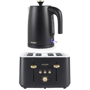 Salter Alchemy Kettle & Toaster Set – 1.7L BPA-Free Electric Kettle with 3kW Rapid Boil, 360° Swivel Base & Boil Dry Sensor, 4-Slice 1850W Toaster with 7 Browning Levels & High-Lift Eject, Black/Gold Salter Alchemy Kettle & Toaster Set – 1.7L BPA-Free Electric Kettle with 3kW Rapid Boil, 360° Swivel Base & Boil Dry Sensor, 4-Slice 1850W Toaster with 7 Browning Levels & High-Lift Eject, Black/Gold