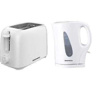 Daewoo Essentials Plastic 1.7 Litre Kettle and 2 Slice Toaster Set White, Breakfast Combo, Fill Roughly 7 Cups in One Boil, Visible Water Window and Variable Browning Controls, Clean Simple Design Daewoo Essentials Plastic 1.7 Litre Kettle and 2 Slice Toaster Set White, Breakfast Combo, Fill Roughly 7 Cups in One Boil, Visible Water Window and Variable Browning Controls, Clean Simple Design